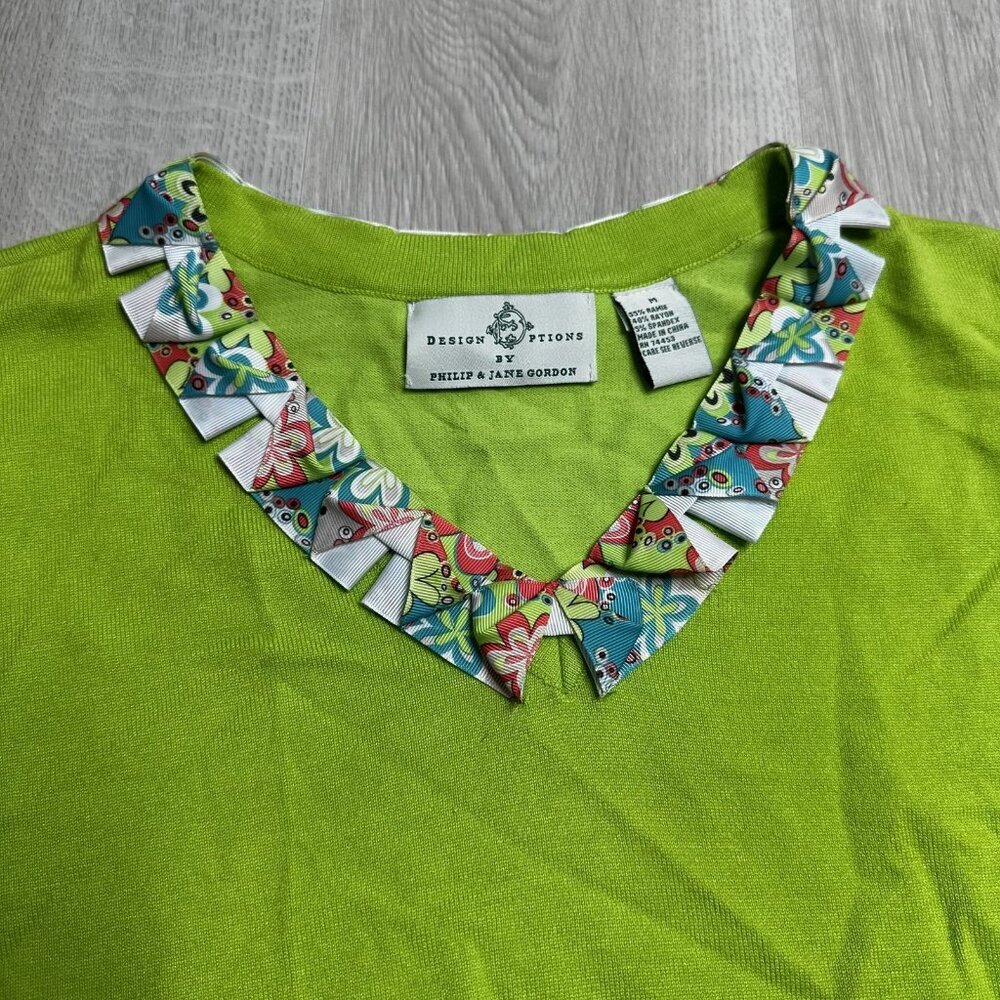 Design‎ Options Philip Jane Gordon Sweater Medium Floral Collar Short Sleeve - Picture 3 of 10